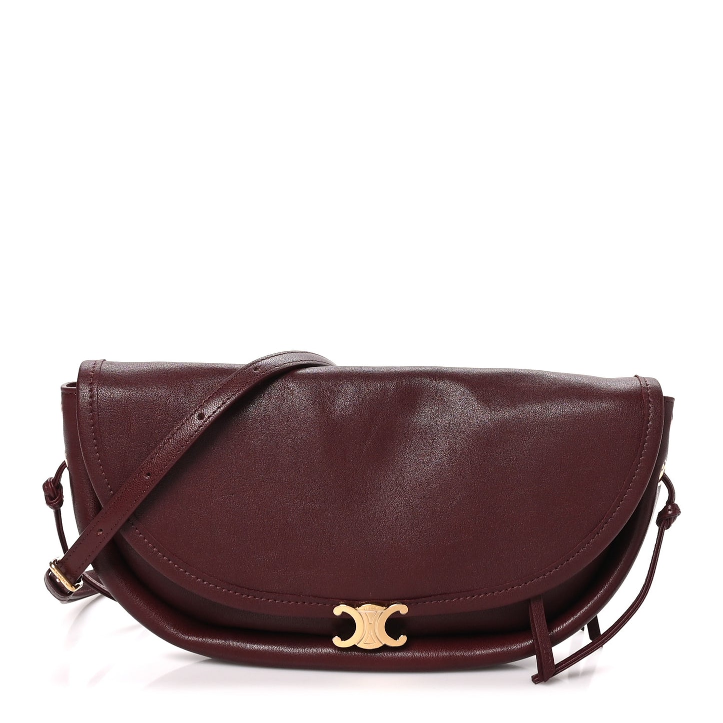 Shiny Lambskin Soft Triomphe Little Half Moon Bag Syrah