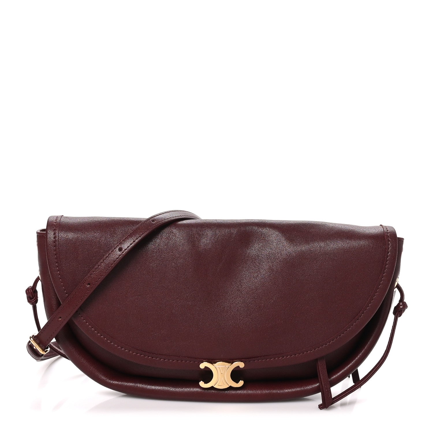 Celine Shiny Lambskin Soft Triomphe Little Half Moon Bag Syrah 1 of 8