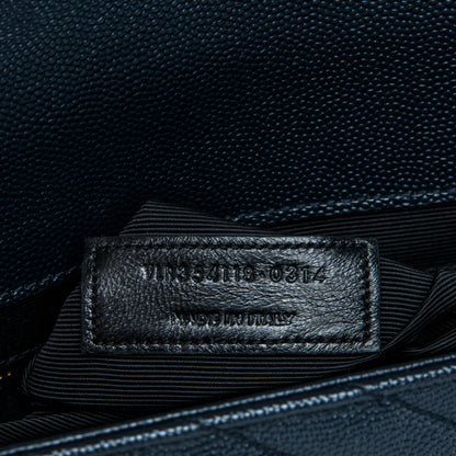 Saint Laurent Grain De Poudre Matelasse Chevron Large Monogram Satchel Navy Blue 8 of 8