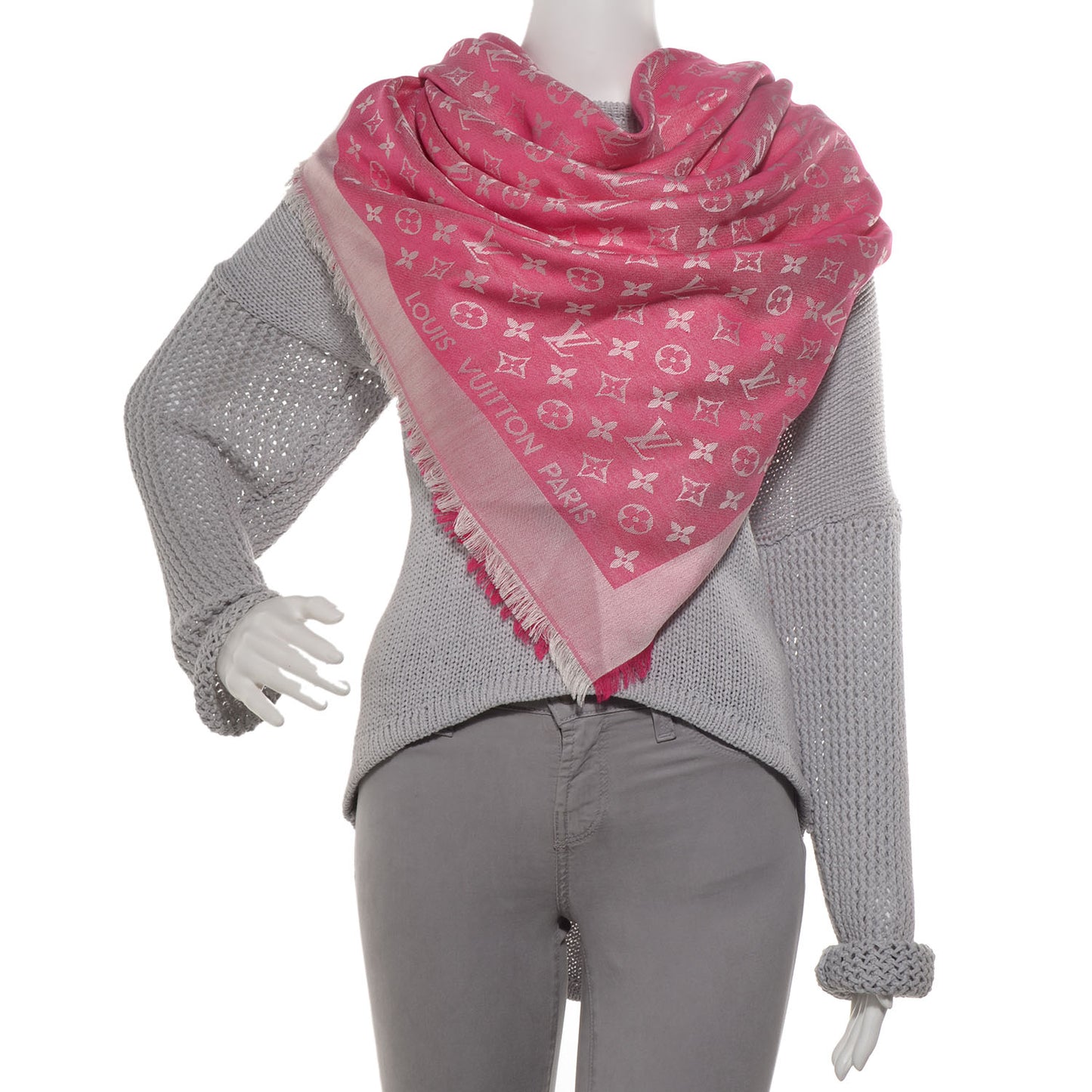 Wool Silk Monogram Denim Shawl Pivoine