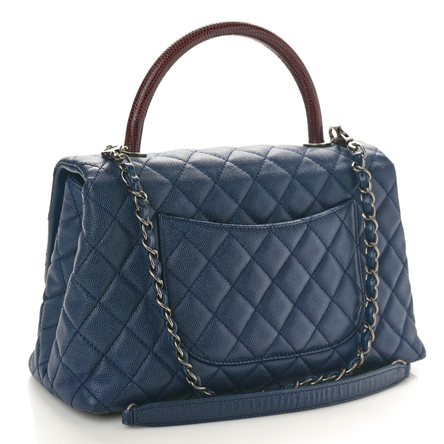 Caviar Lizard Embossed Quilted Small Coco Handle Flap Navy Blue