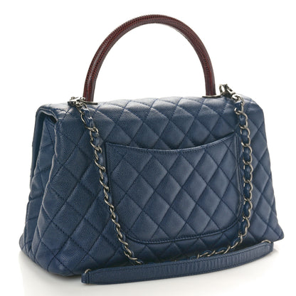 Chanel Caviar Lizard Embossed Quilted Small Coco Handle Flap Navy Blue 3 of 9