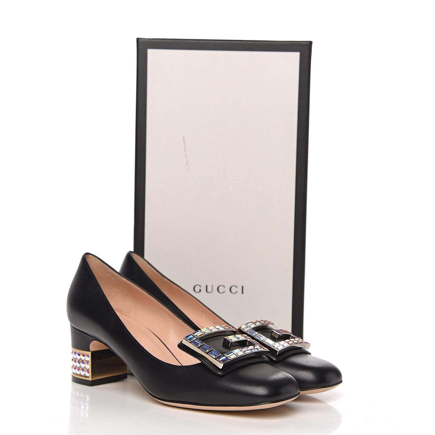 Gucci Malaga Kid Crystal Square G Madelyn Mid Heel Loafer Pumps 36 Black 10 of 10