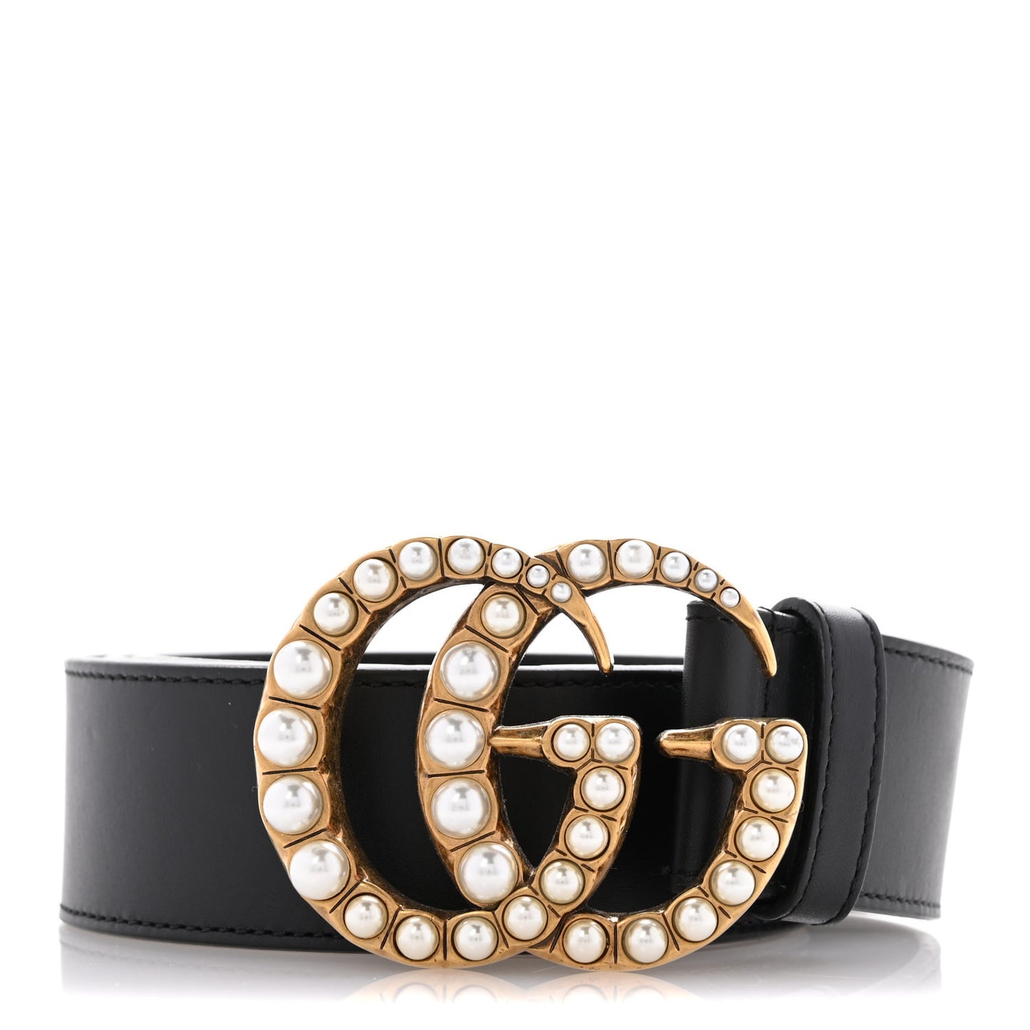 Moon Calfskin Pearl Double G 40mm Belt 90 36 Black Cream