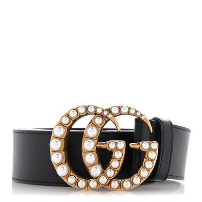Gucci Moon Calfskin Pearl Double G 40mm Belt 90 36 Black Cream 1 of 11