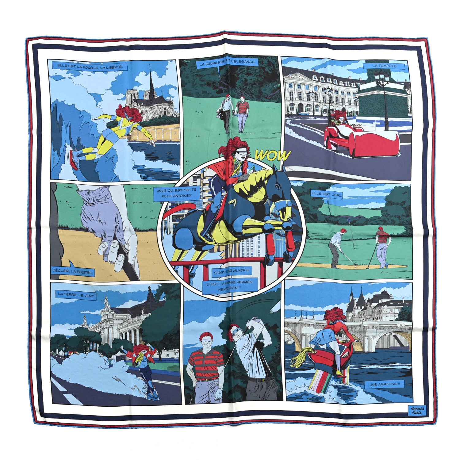 Hermes Silk Carre Wow Double Face Scarf 90 Bleu Vert Bleu Dur 1 of 7