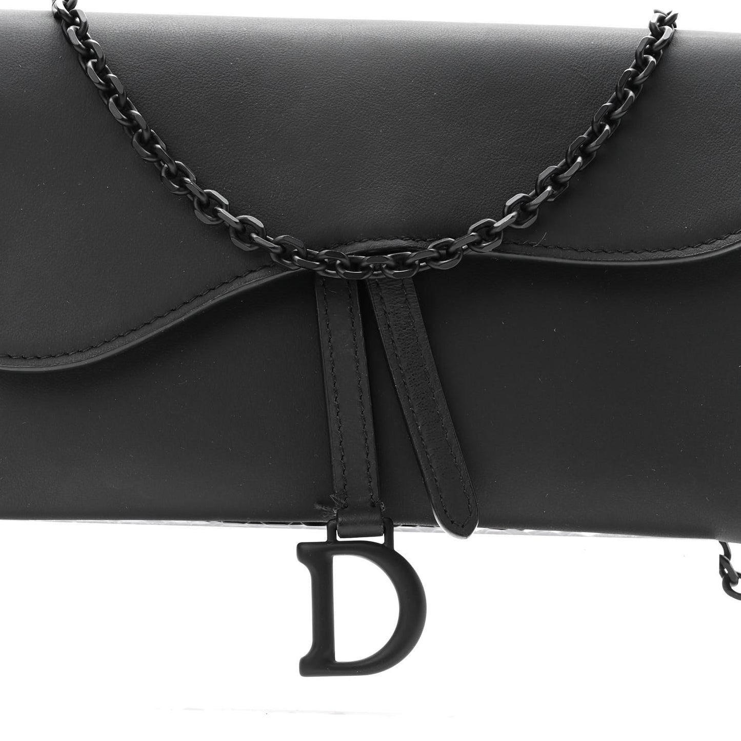 Ultra Matte Calfskin Saddle Chain Wallet Pouch Black