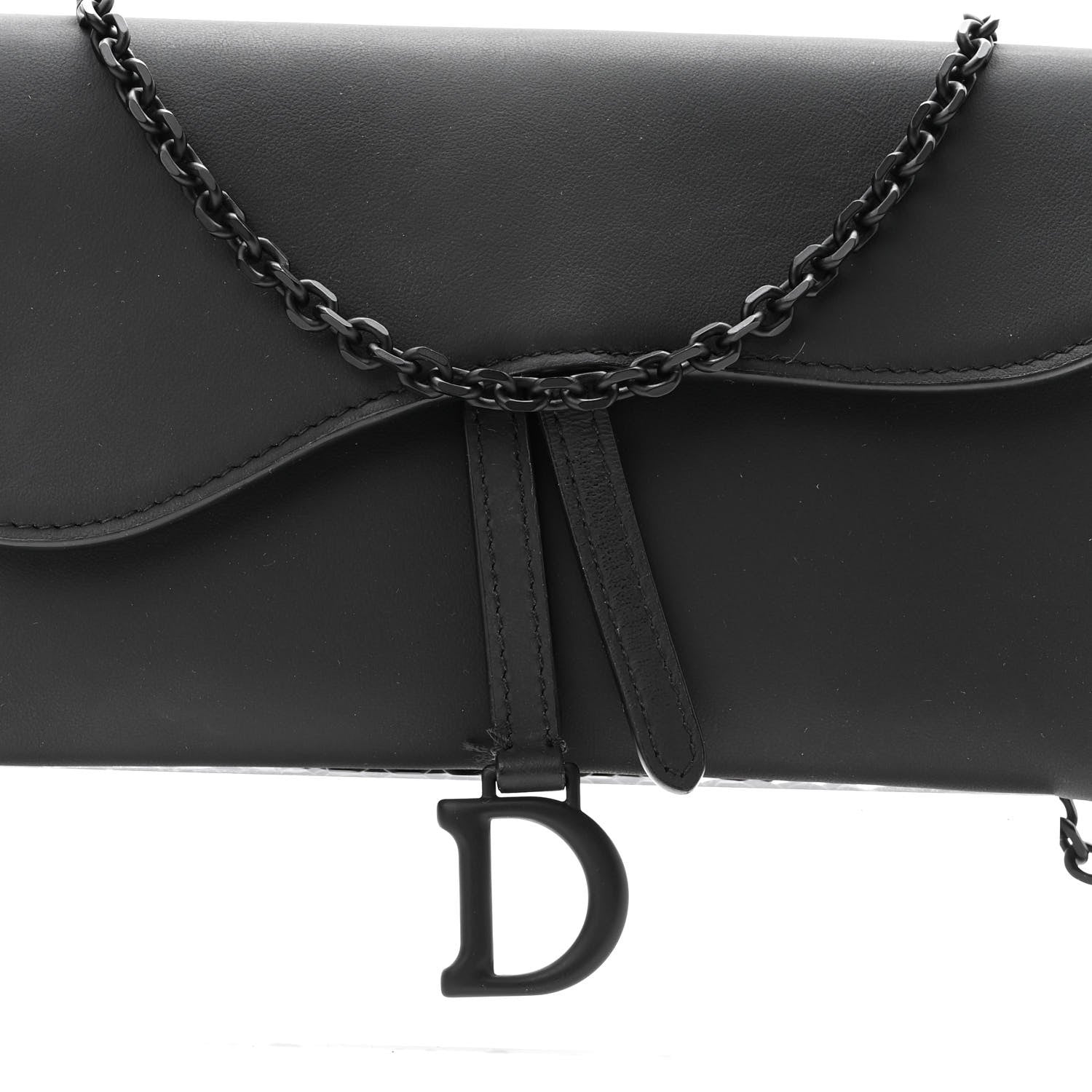 Christian Dior Ultra Matte Calfskin Saddle Chain Wallet Pouch Black 9 of 11