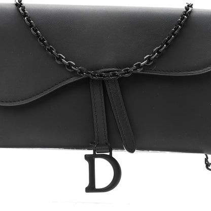 Christian Dior Ultra Matte Calfskin Saddle Chain Wallet Pouch Black 9 of 11