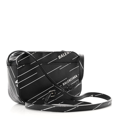 Balenciaga Calfskin Logo Print XS Everyday Camera Bag Black White 3 of 10