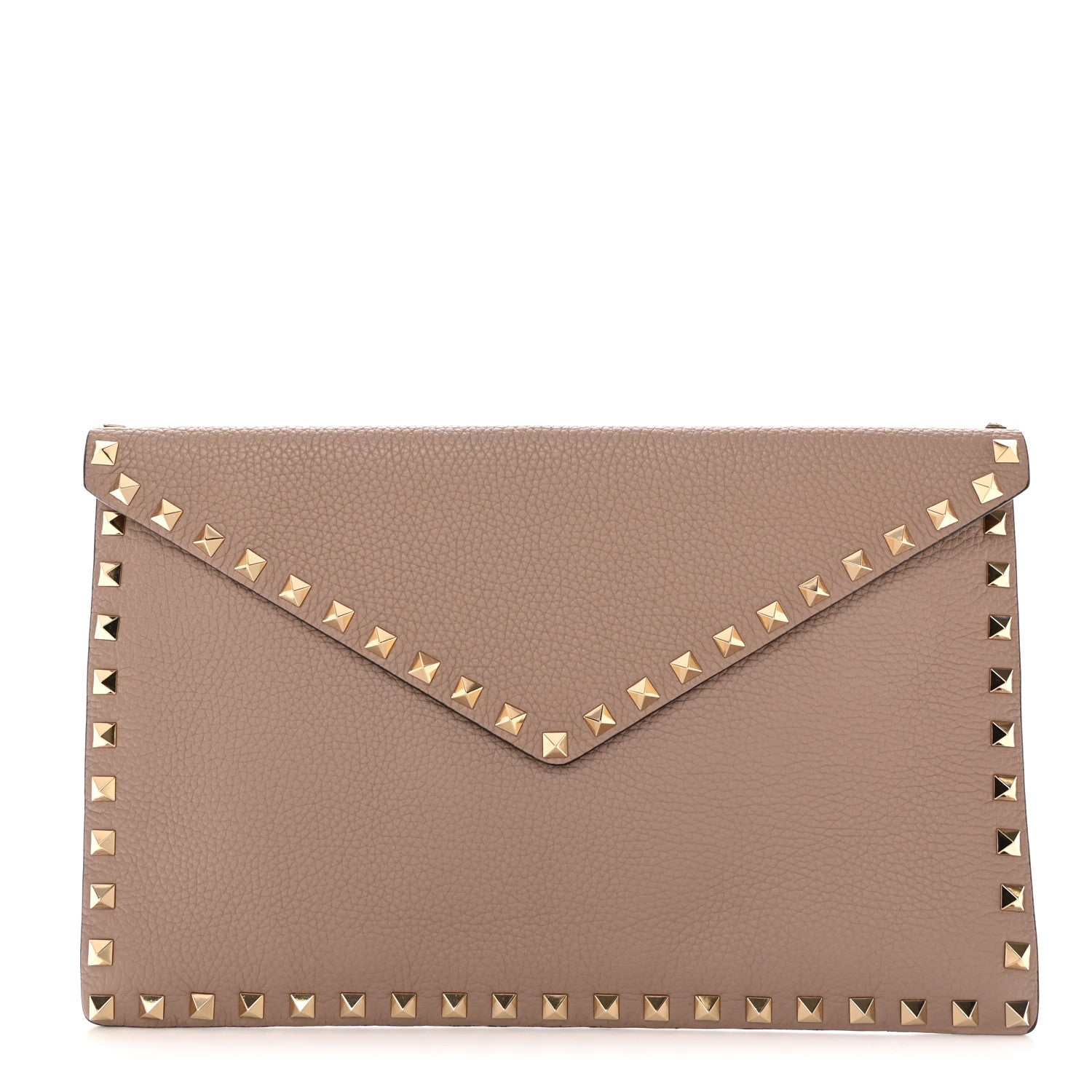 Valentino Garavani Pebbled Calfskin Large Rockstud Envelope Clutch Poudre 1 of 7
