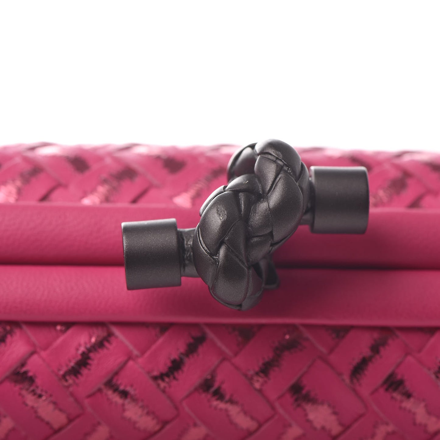 Nappa Intrecciato Metallic Placcato Knot Clutch Rose Shock