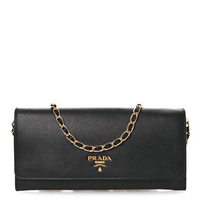Prada Saffiano Metal Oro Chain Wallet Black 1 of 15