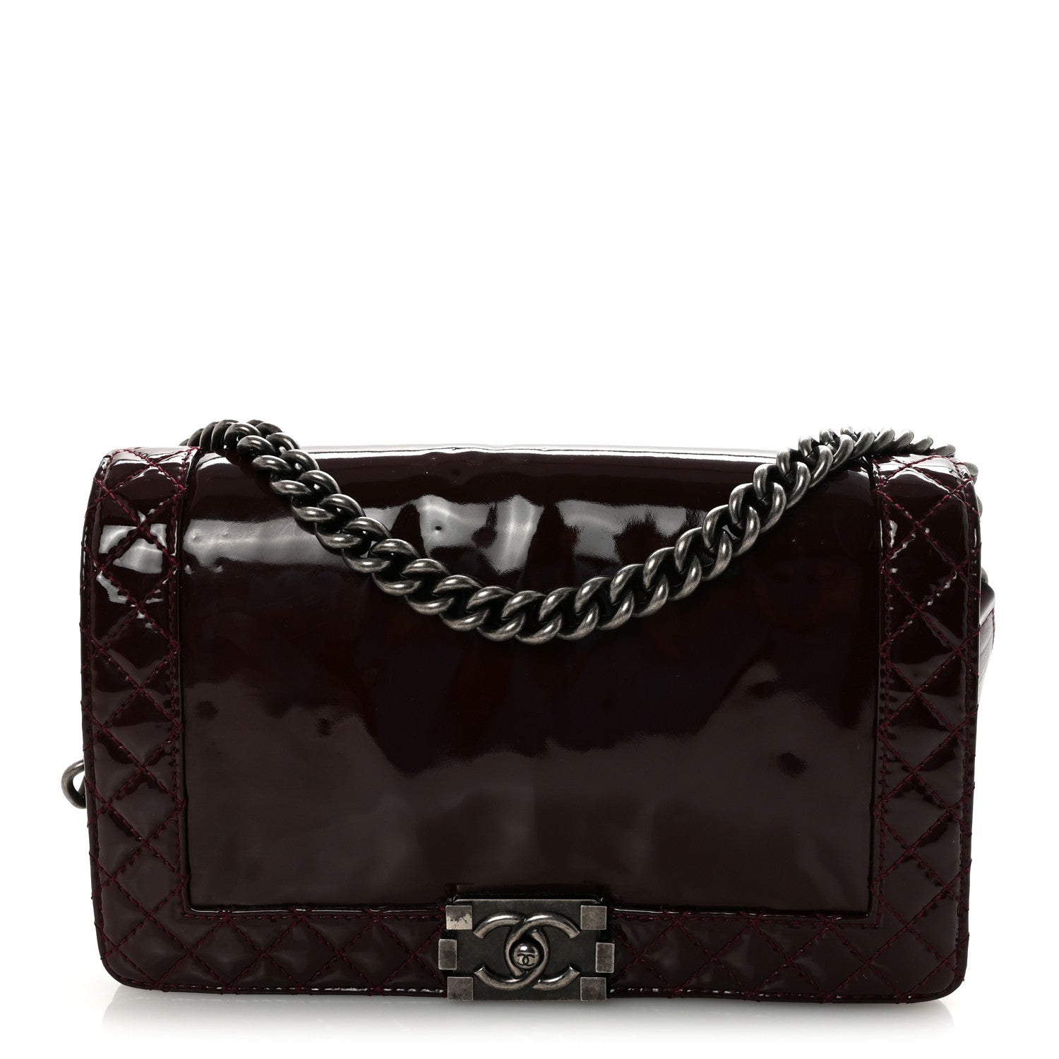 Chanel Patent New Medium Boy Reverso Flap Burgundy 1 of 10