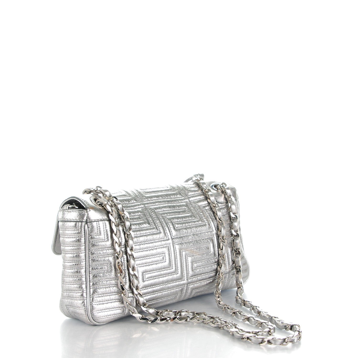 Versace Metallic Calfskin Quilted Couture Shoulder Bag Silver 3 of 7