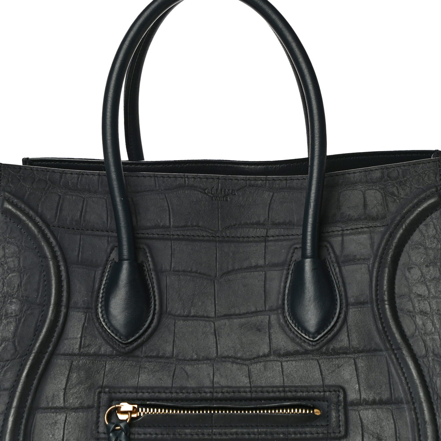 Crocodile Embossed Calfskin Medium Phantom Luggage Navy Blue