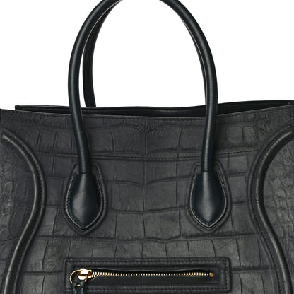 Celine Crocodile Embossed Calfskin Medium Phantom Luggage Navy Blue 7 of 14