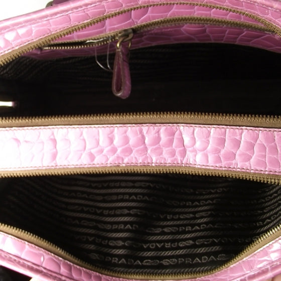 Prada Calfskin Crocodile Embossed Structured Tote Bag Pink 11 of 14