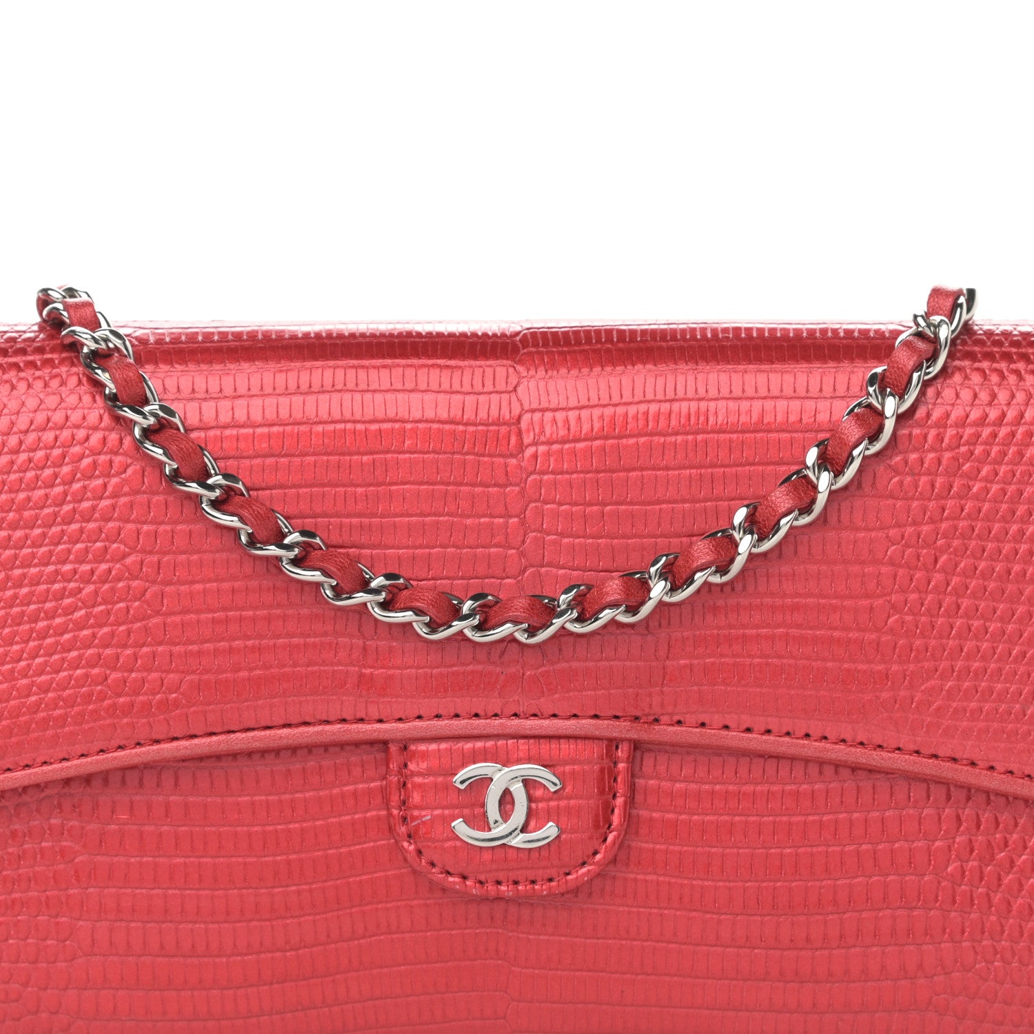 Chanel Lizard Wallet On Chain WOC Red 8 of 13