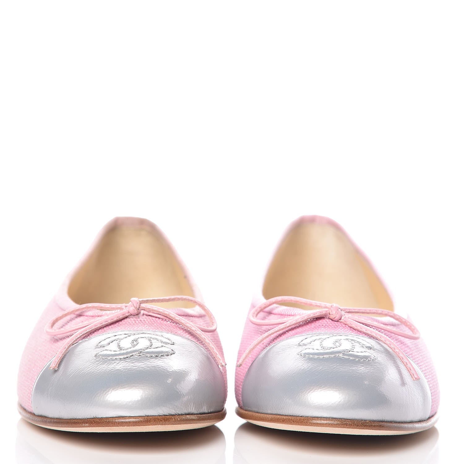 Chanel Iridescent Fabric Lambskin Cap Toe Ballerina Flats 36 Pink Light Grey 2 of 12