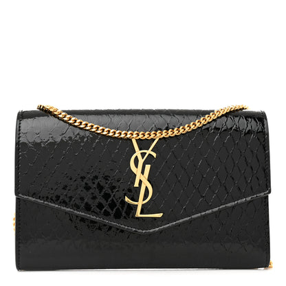 Saint Laurent Calfskin Python Embossed Monogram Uptown Chain Wallet Black 1 of 12