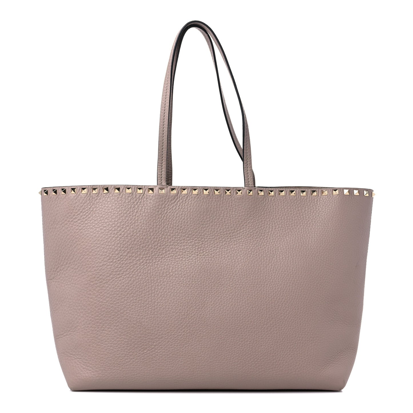 Grained Calfskin Rockstud Shoulder Tote Poudre