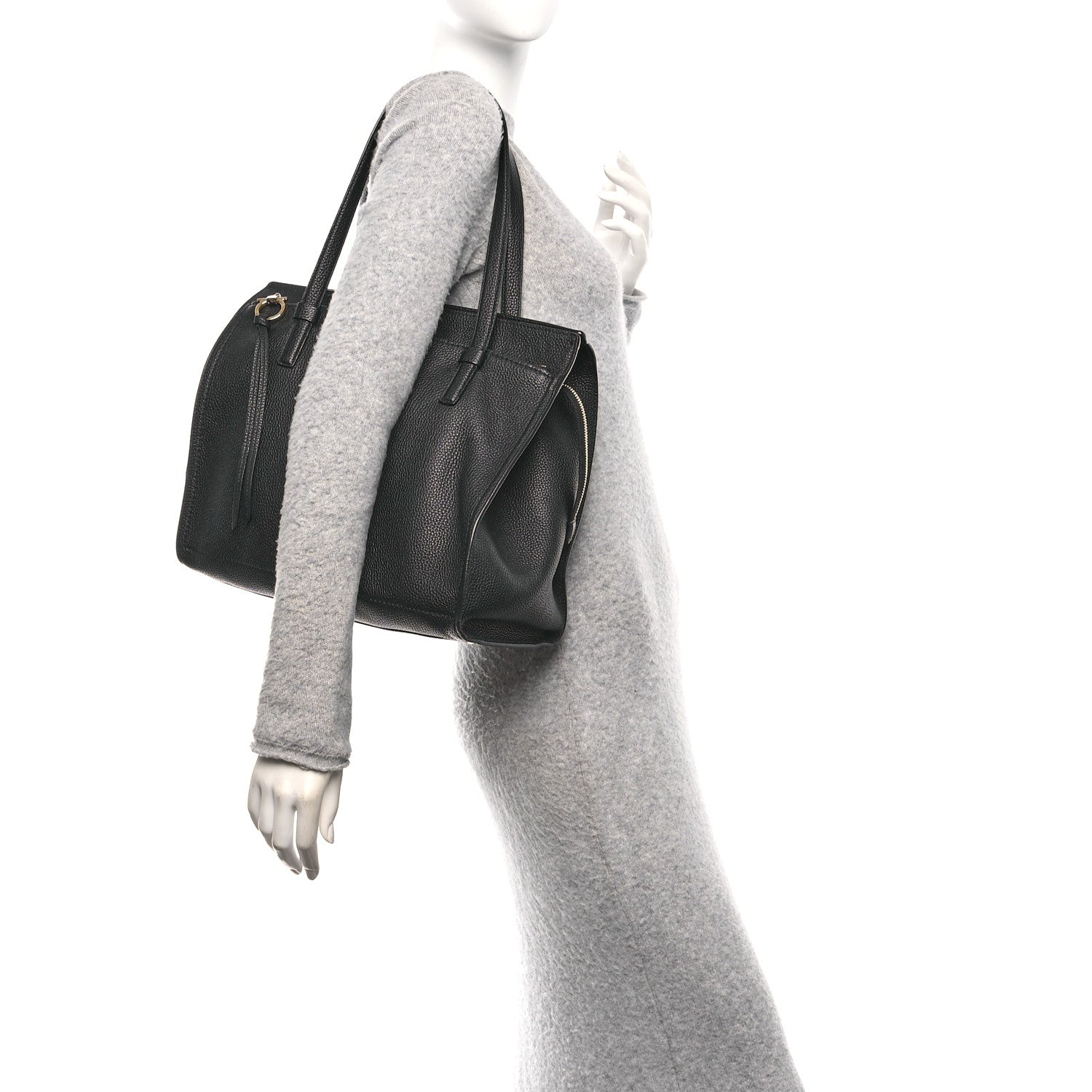 Salvatore Ferragamo Hammered Calfskin Double Handle Large Amy Tote Black 2 of 10
