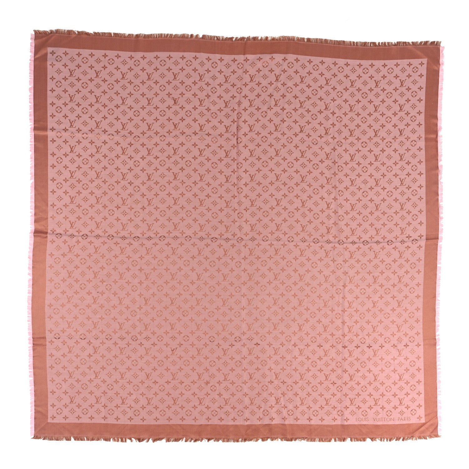 Louis Vuitton Silk Wool Monogram Denim Shawl Beige Pink 1 of 3