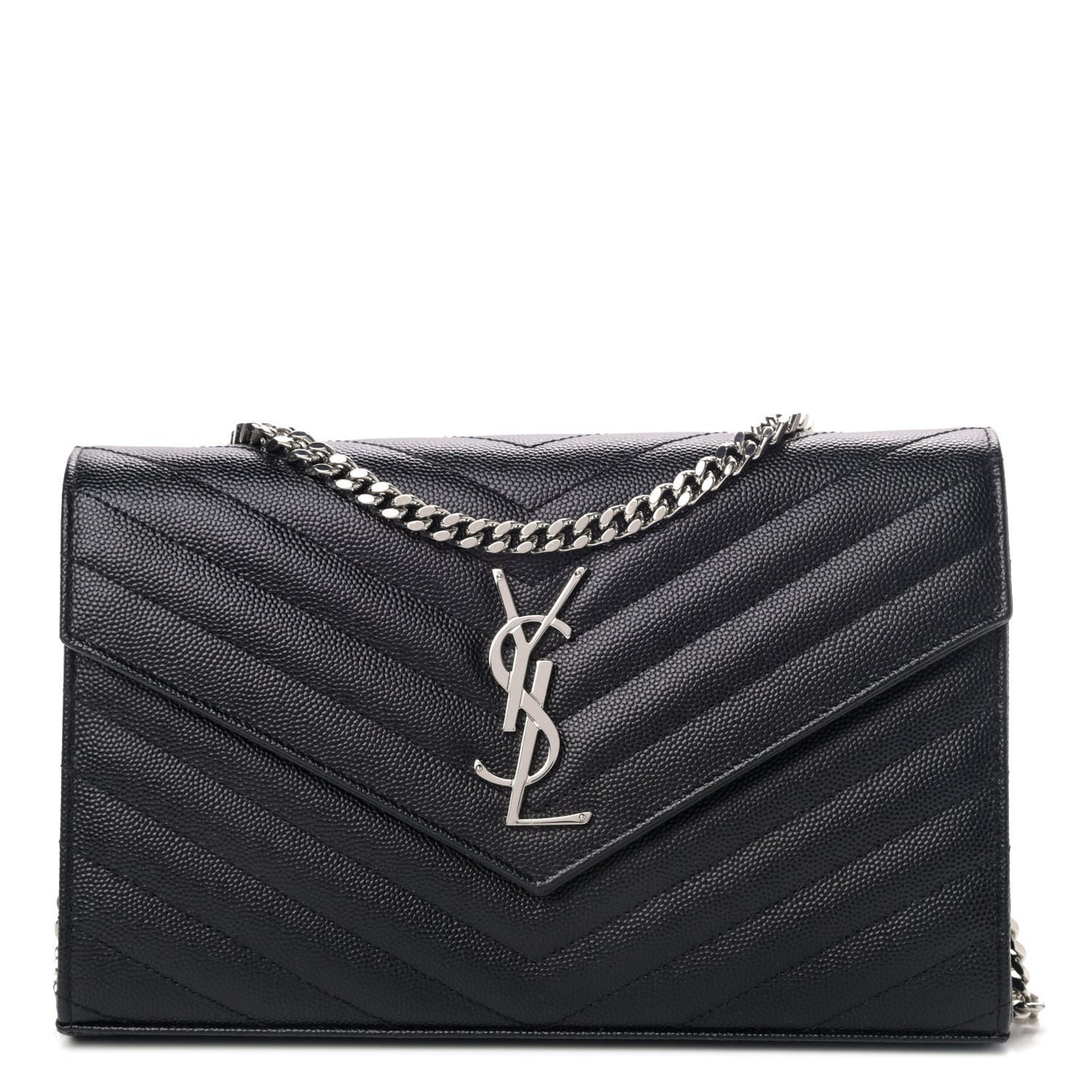 Grain De Poudre Matelasse Chevron Monogram Chain Wallet Black