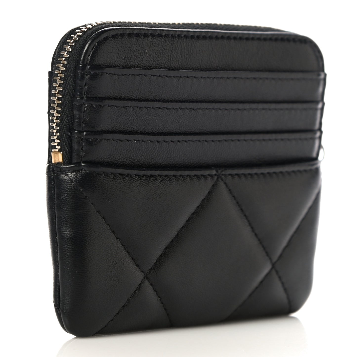 Lambskin Quilted Chanel 19 Zip Card Holder Wallet Black