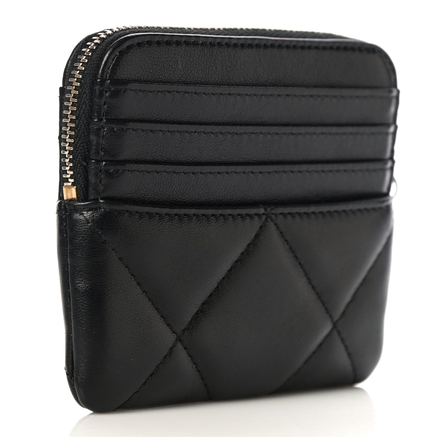 Chanel Lambskin Quilted Chanel 19 Zip Card Holder Wallet Black 3 of 11