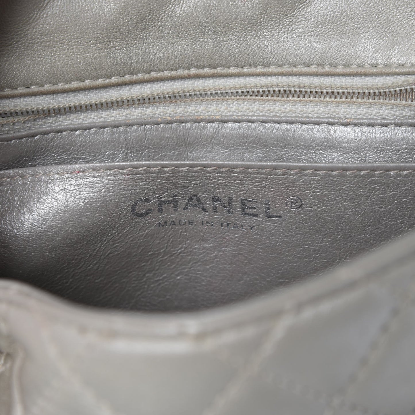 Metallic Lambskin Quilted Mini Square Flap Silver