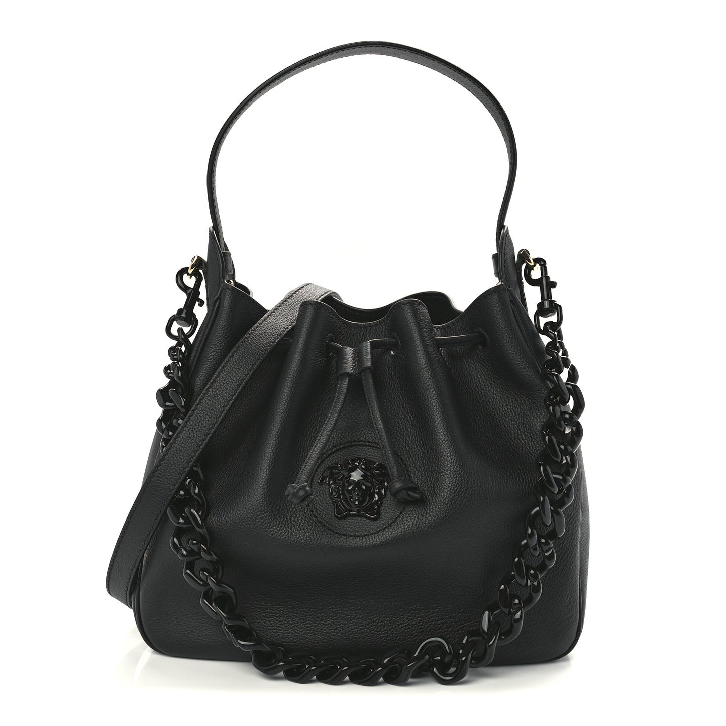 Grained Calfskin La Medusa Bucket Bag Black