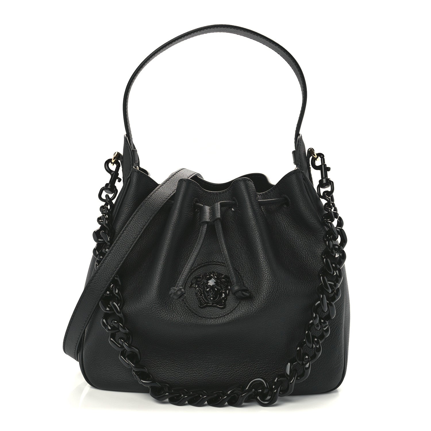 Versace Grained Calfskin La Medusa Bucket Bag Black 1 of 13