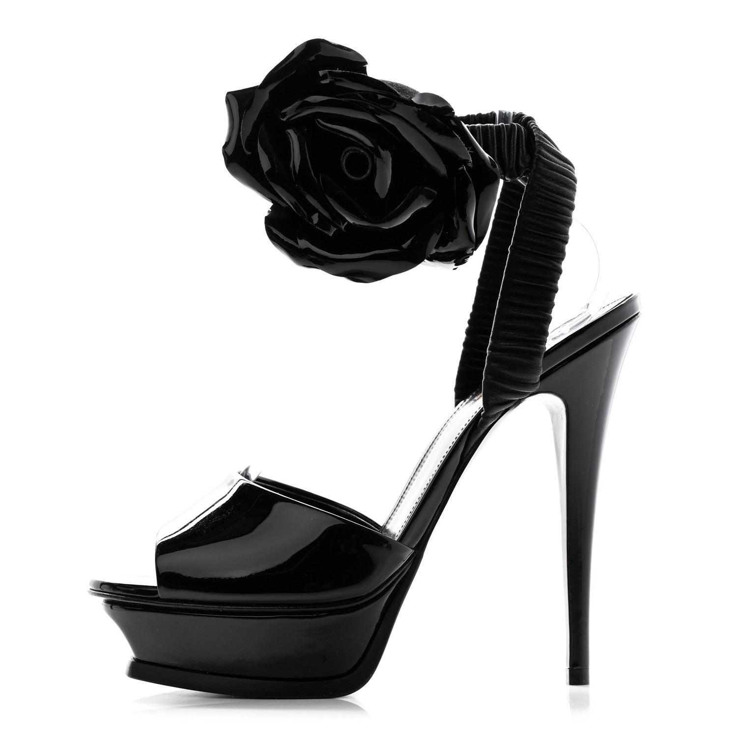 Saint Laurent Patent Flower Ankle Strap Platform Pumps 38 Black 1 of 11