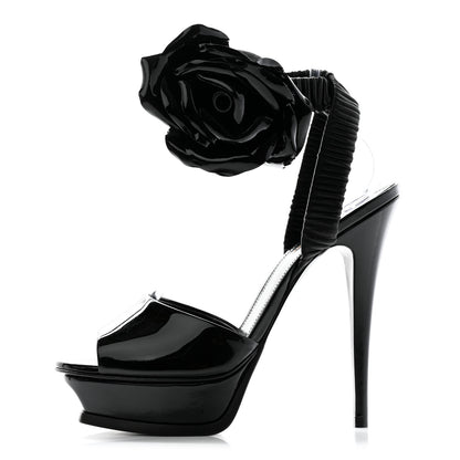 Saint Laurent Patent Flower Ankle Strap Platform Pumps 38 Black 1 of 11