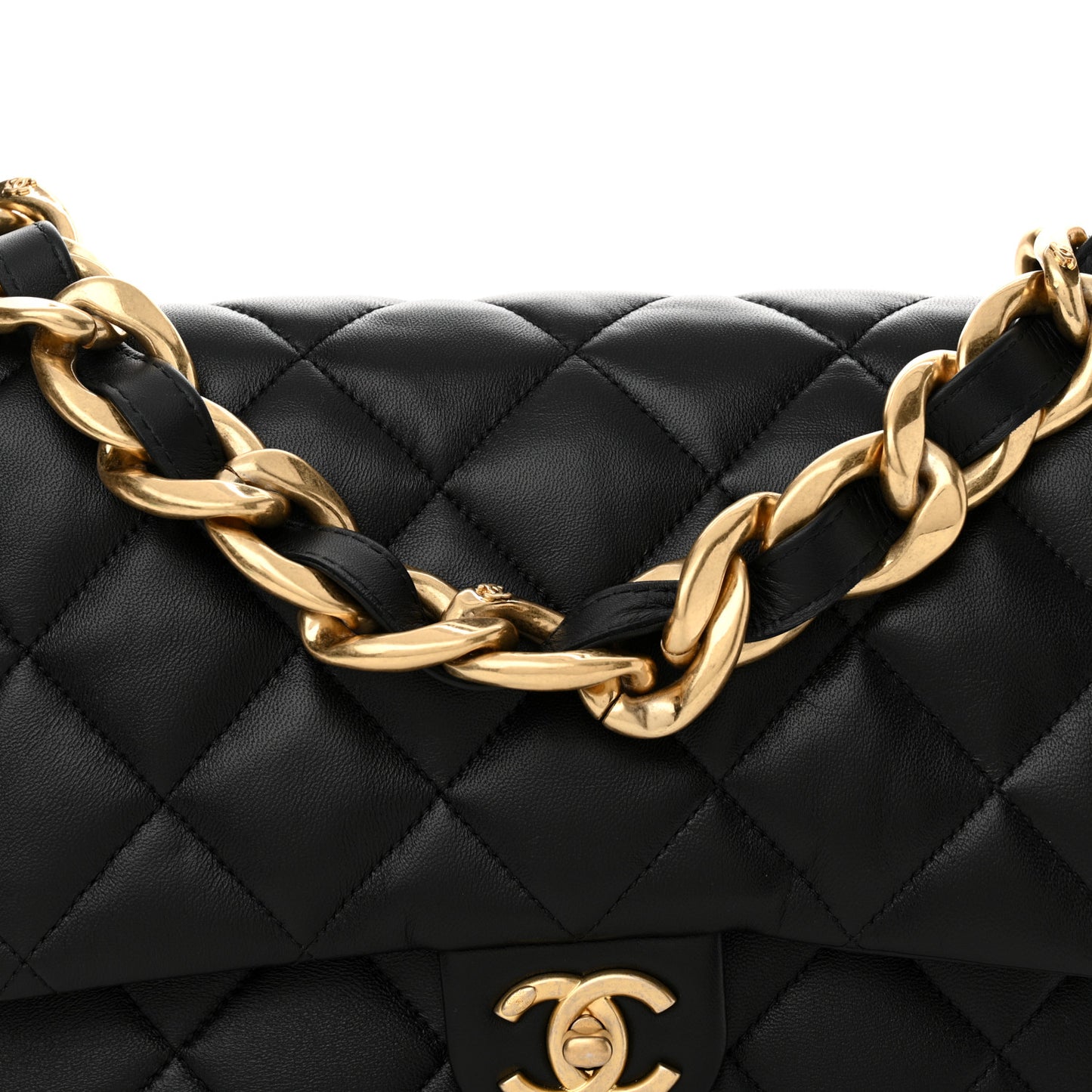 Lambskin Quilted Large CC Funky Town Flap Black