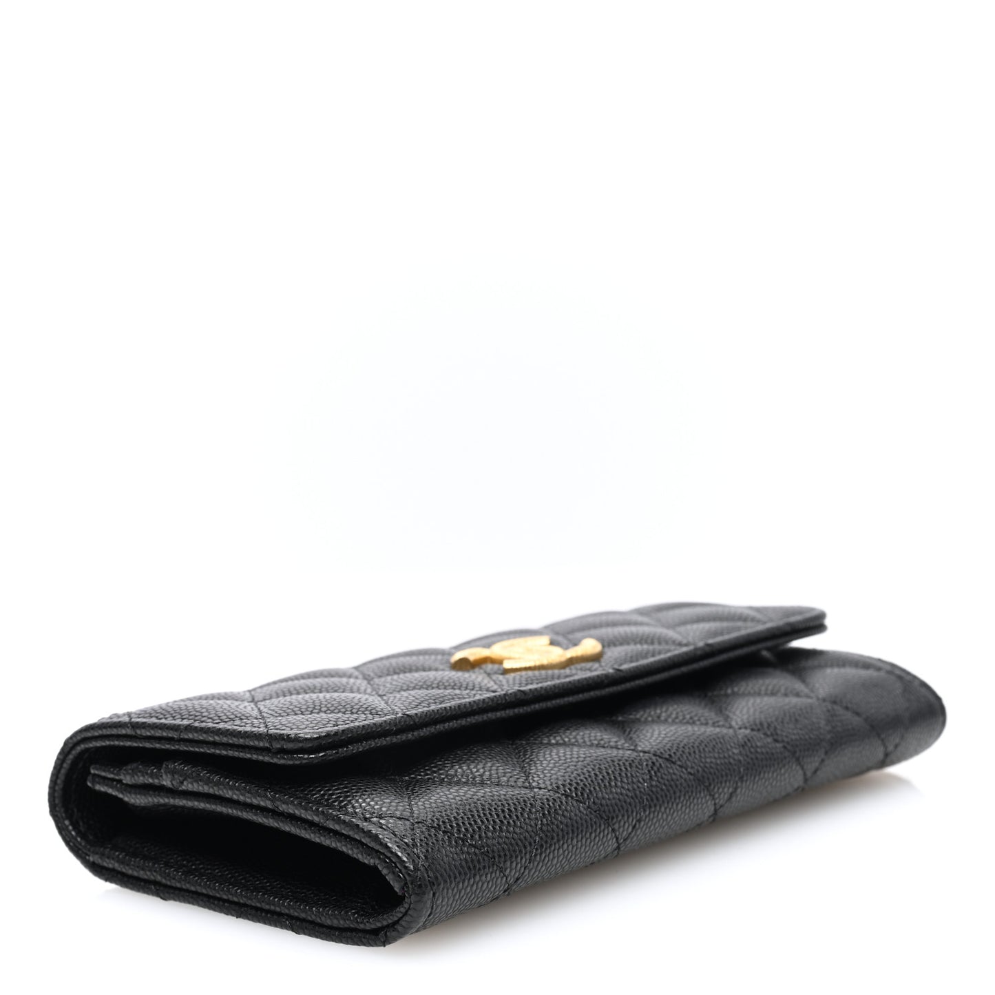 Caviar Quilted Textured CC Flap Wallet Black
