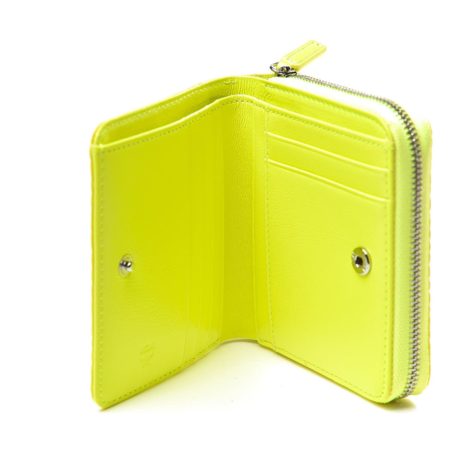 MCM Visetos Mini Zip Around Wallet Neon Yellow 5 of 8