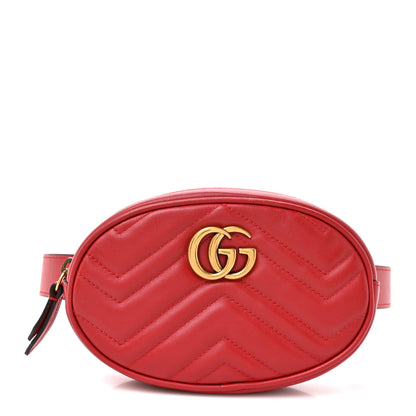 Gucci Calfskin Matelasse GG Marmont Belt Bag 85 34 Hibiscus Red 1 of 11