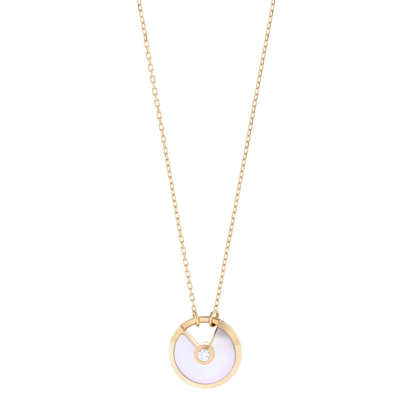 18K Yellow Gold Diamond Mother of Pearl SM Amulette de Cartier Pendant Necklace