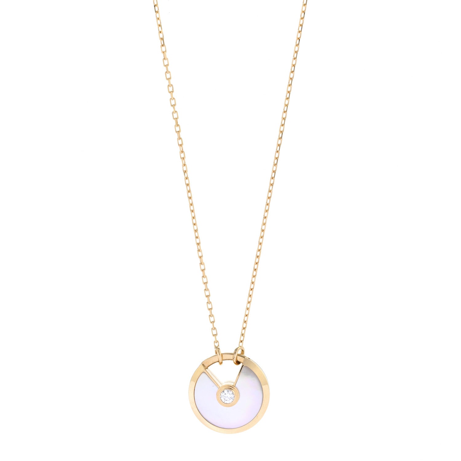 Cartier 18K Yellow Gold Diamond Mother of Pearl SM Amulette de Cartier Pendant Necklace 1 of 5