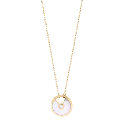 Cartier 18K Yellow Gold Diamond Mother of Pearl SM Amulette de Cartier Pendant Necklace 1 of 5