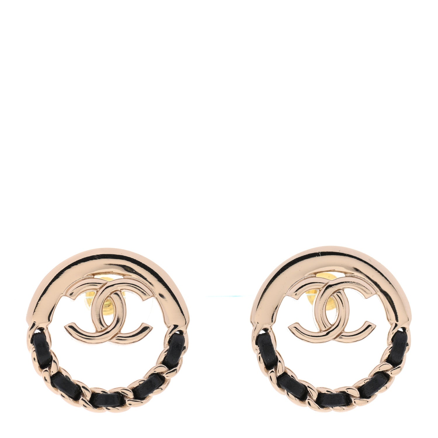 Chanel Lambskin Chain CC Round Earrings Gold Black 1 of 4