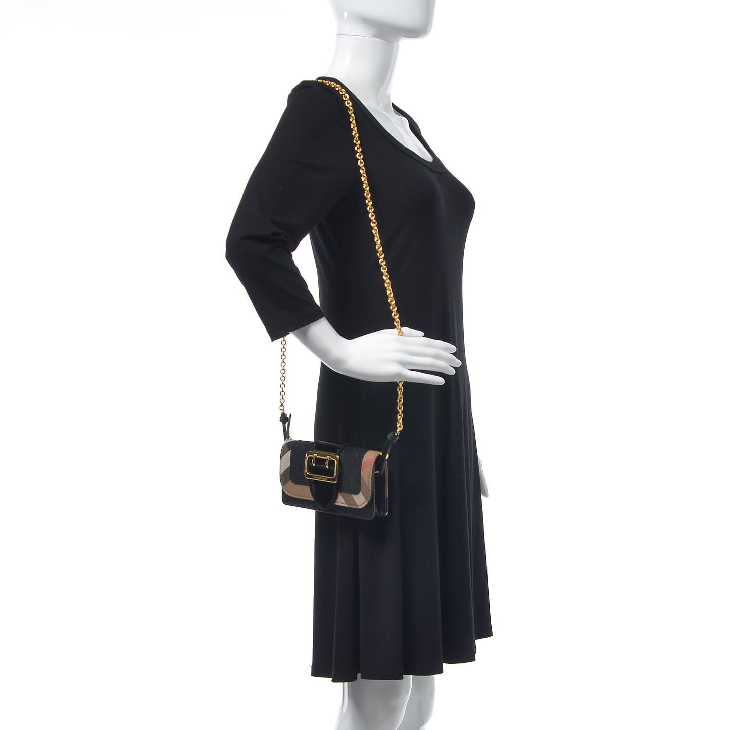 House Check Calfskin Mini Buckle Phone Crossbody Bag Black