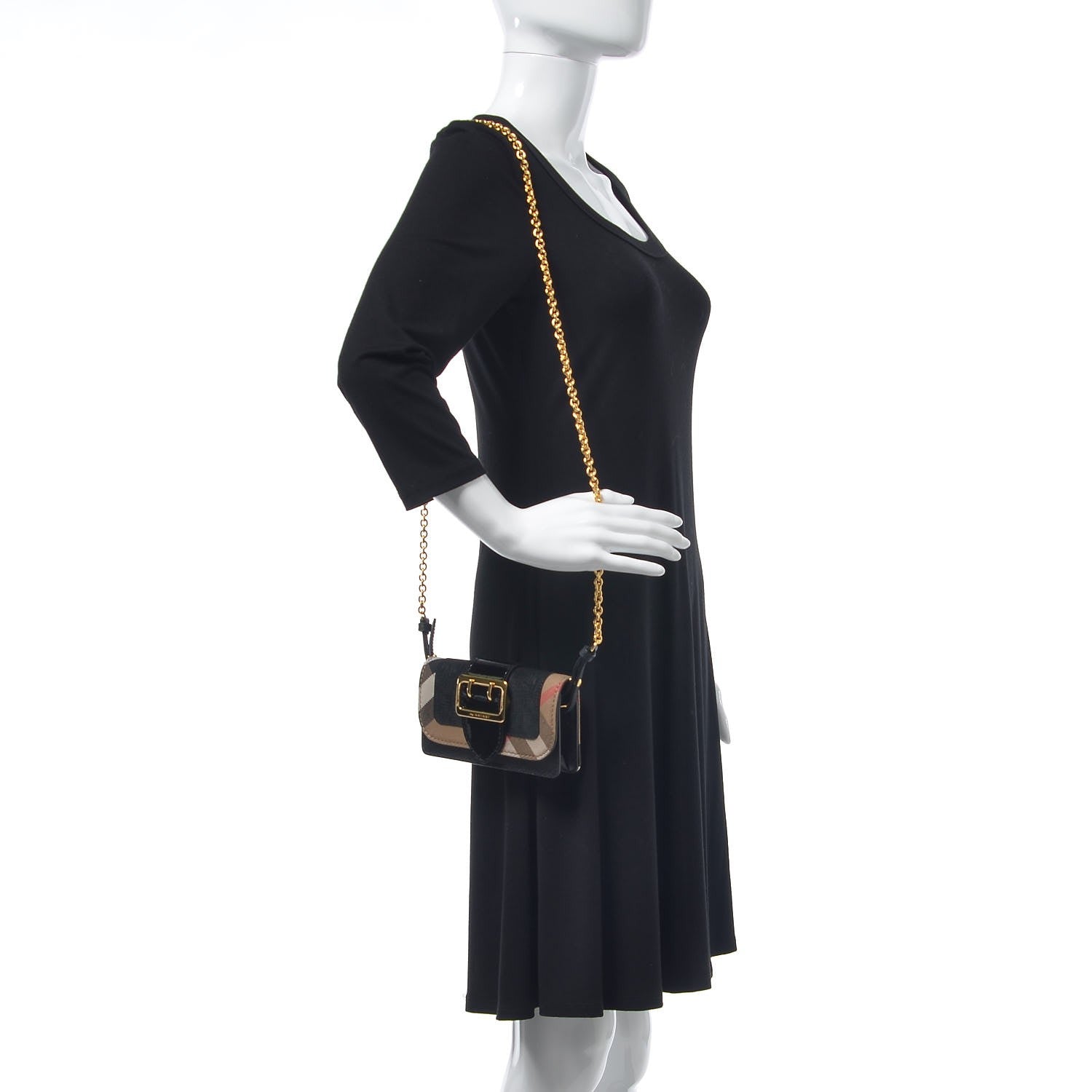 Burberry House Check Calfskin Mini Buckle Phone Crossbody Bag Black 2 of 6