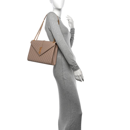 Saint Laurent Grain De Poudre Mixed Matelasse Large Triquilt Monogram Satchel Dark Beige 2 of 11