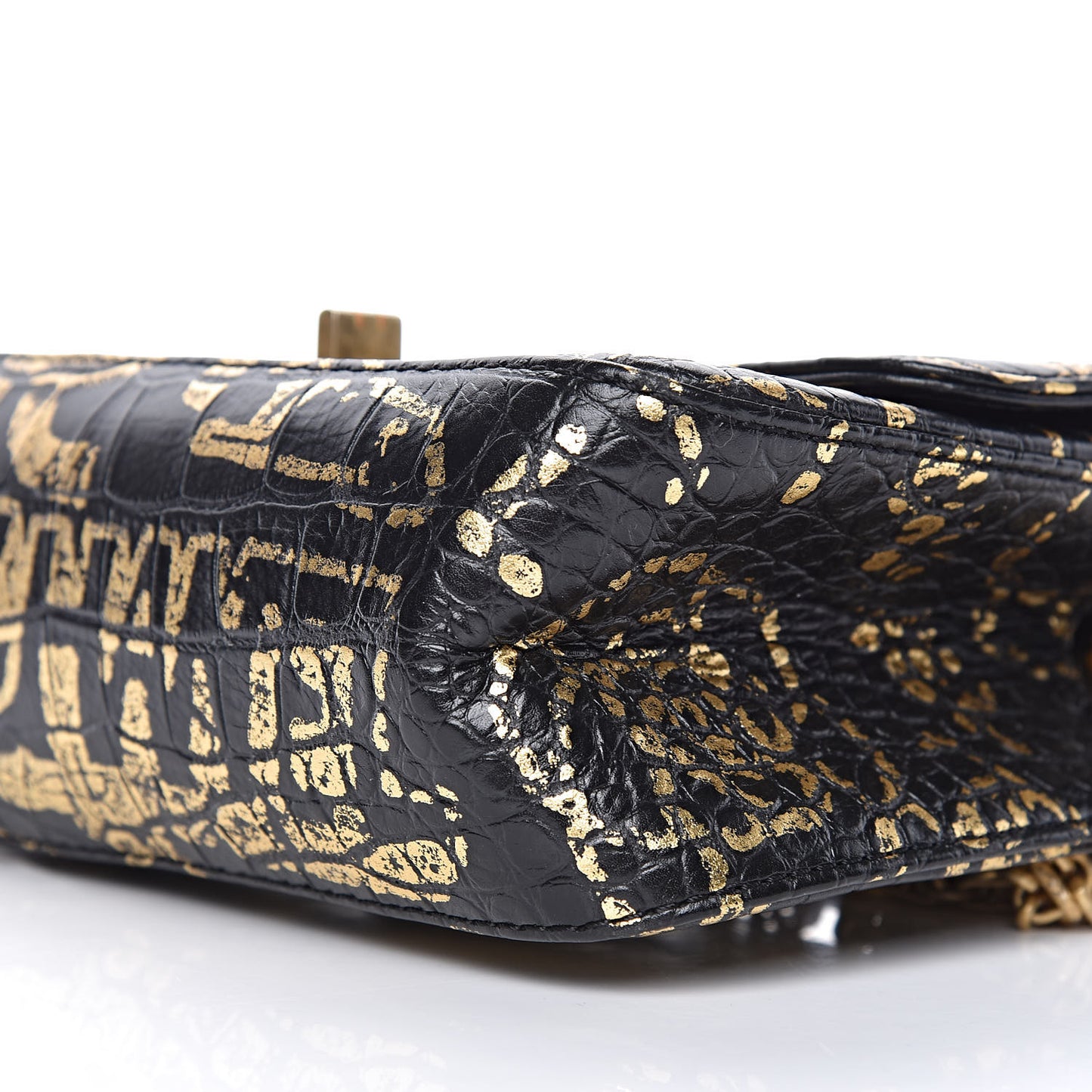 Calfskin Crocodile Embossed Graffiti 2.55 Mini Cocodile Reissue Flap Black Gold