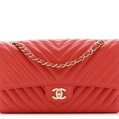 Chanel Lambskin Chevron Quilted Medium Double Flap Red 8 of 10