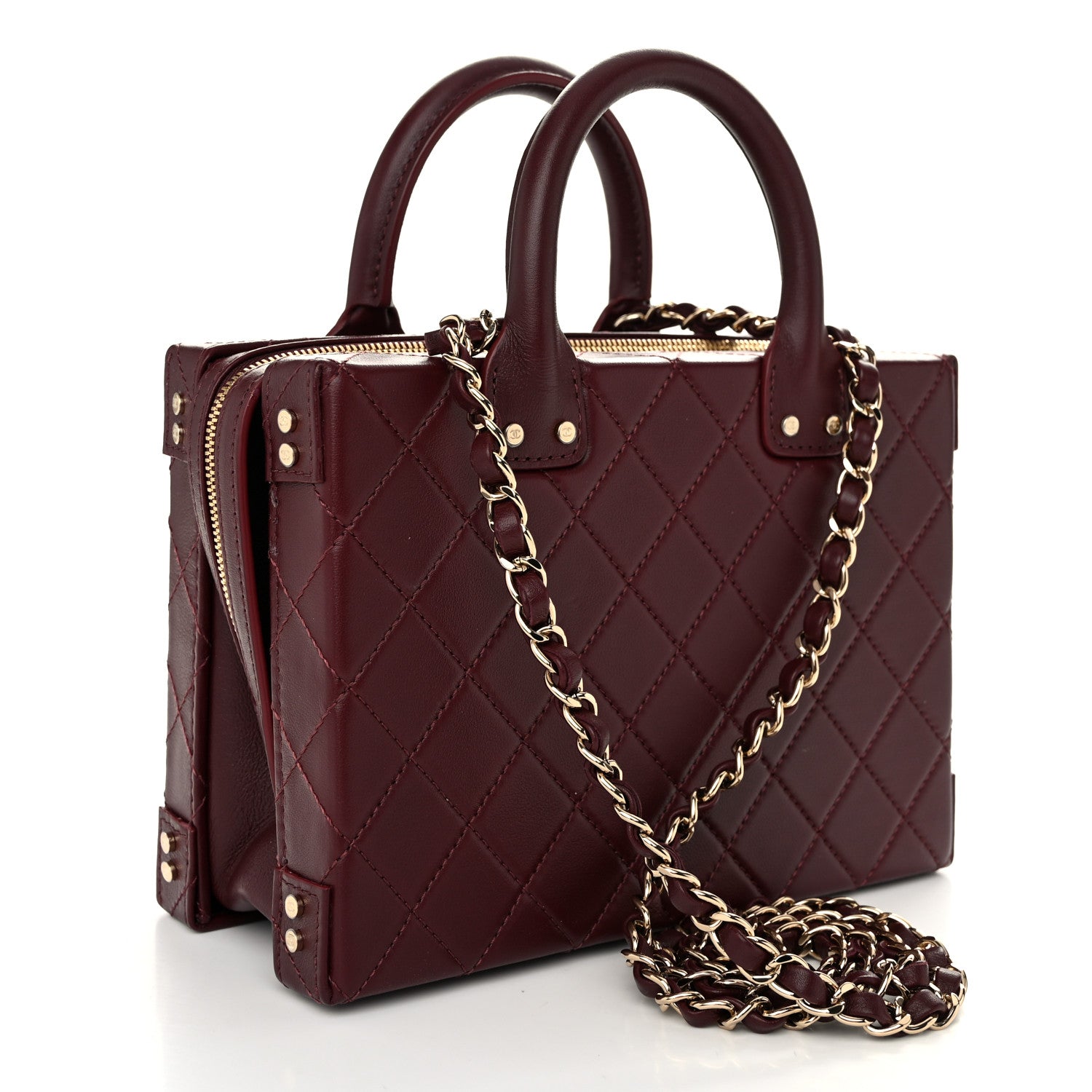 Chanel Calfskin Quilted Studded Square Vanity Case Burgundy 3 of 11